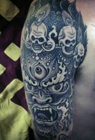 Arm Asian style black and white devil tiger tattoo pattern