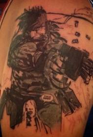 modello di tatuaggio eroe gioco comico spalla nera