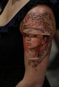 Skulderfarve 3D Audrey Hepburn Portrait Tattoo Pattern