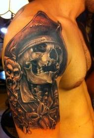 male shoulder big pirate skull tattoo pattern