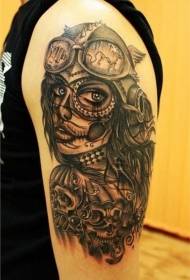 shoulder new school death goddess tattoo pattern