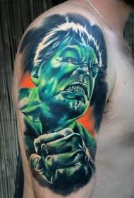 Modello di tatuaggio colorato spalla arrabbiata hulk