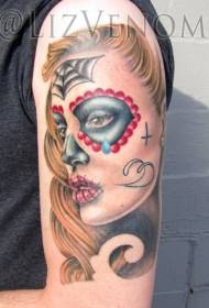 axelfärg mexikansk stil gråtande kvinna tatuering