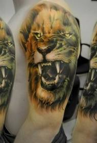 hombro color realista gritando león tatuaje foto
