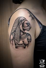 ŝultro nigra egipta diino ilustra stilo tatuaje