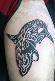 padrão de tatuagem grande tubarão preto estilo polinésio perna