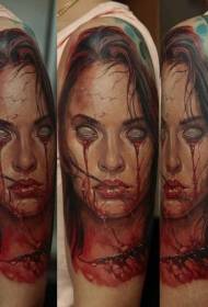 Váll színű horror stílus véres nő portré tetoválás