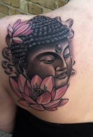 warna bahu patung Buddha dan lotus tattoo yang megah