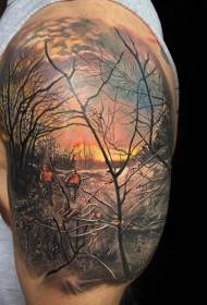 ຮູບແບບ tattoo ປ່າໄມ້ແບບສີຈິງ