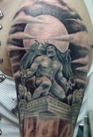 spalla marrone enorme gargoyle tattoo pattern