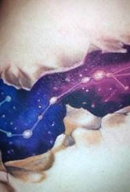 Tatuajes en los hombros, signos del zodíaco de colores en el espacio