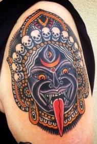 tatuaggio spalla dea indù vecchia scuola colore
