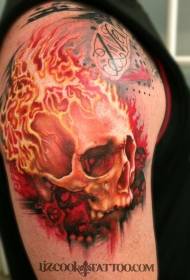incroyable motif de tatouage de crâne humain brûlant de couleur