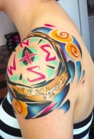 Skulder original farve kompas tatoveringsmønster
