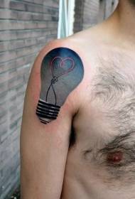 bulbo colorato sulla spalla con immagine del tatuaggio a forma di cuore