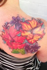 fermoso patrón de tatuaxe de hibisco coloreado de ombreiro