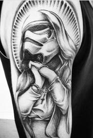 black and white is very interesting storm army mother Mary tattoo pattern
