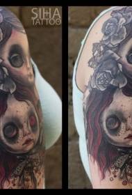 Πολύχρωμη εικόνα τατουάζ κούκλα φρίκης του ώμου μοντέρνο στυλ