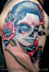 Old-style Mexican traditional women portrait tattoo picture