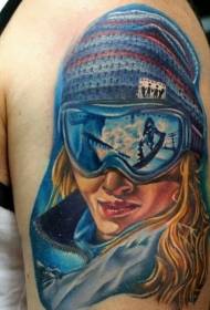 new school style color ski woman tattoo pattern