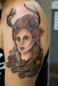 spalla donna stile retrò colore figura tatuaggio