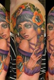 плечо новый стиль цвет таинственный женский портрет татуировка