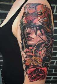 moderný tradičný štýl farba ženy portrét tetovanie