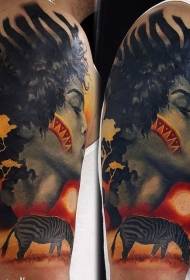 илустрација стил боја зебра племенске жене тетоважа узорак