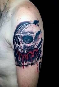 modello di tatuaggio cranio sanguinante di spalla maschile di colore