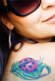 Patrón de tatuaje de mariquita de dibujos animados de color de hombro femenino