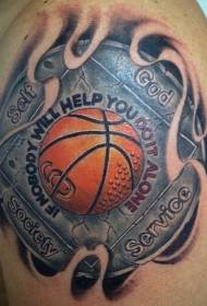 Stunning color lettering basketball logo tattoo