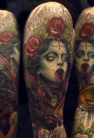 tatuaj de culoare horror stil braț dezgustător femeie sângeroasă tatuaj