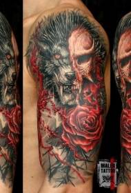 рамена илустрација стил демон вук тетоважа узорак