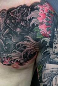 Hauska aasialainen tyyli maalattu geisha samurai -kypärä puoliksi panssari tatuointi malli