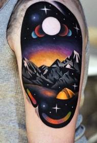 nuevo estilo de escuela color hombro hombro tatuaje de montaña
