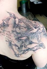 female shoulder illustration style bird tattoo picture