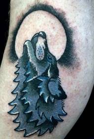 disegno del tatuaggio lupo luna colore braccio