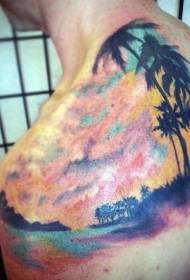 cadros de tatuaxes de praia e palmeiras en cor de ombreiro