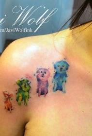 váll vicces akvarell stílusú kiskutya tetoválás minta