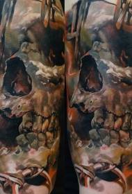 Modello di tatuaggio teschio umano colorato spalla stile nuovo di zecca