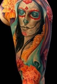 hombro color muerte diosa flor tatuaje patrón