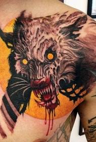 рамо жолта месечина со крвави слики од тетоважа со волчица