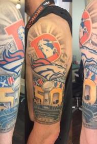 shoulder new school style color logo tattoo