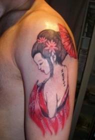 肩膀的顏色搞笑誘人的藝妓紋身圖案