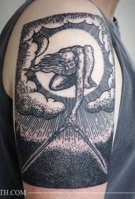 Plecu melns punkts ērkšķis saules fona plecu griešanas stila tetovējuma attēls