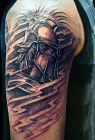 modello di tatuaggio guerriero divertente spalla nero marrone