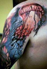disegno di tatuaggio di meduse sulle spalle e occhi