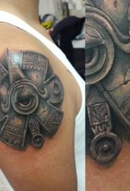 Schëller antike wéi schwaarz gro Mayan Statue Tattoo Muster