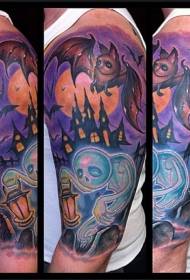 shoulder color Cartoon ghost with bat tattoo pattern