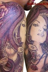 рамо ретро стил секси модела за тетоважа на Медуза